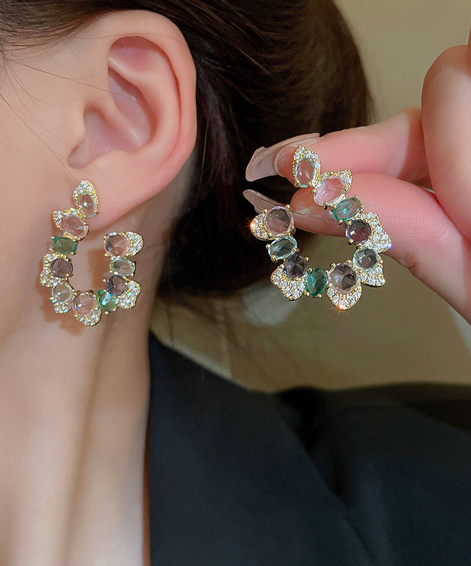 Boucles d'oreilles créoles en cuivre et zircon arc-en-ciel - TrendAura