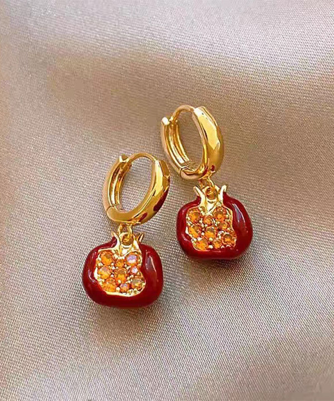 Boucles d'oreilles pendantes grenade en zircon surdoré en cuivre rouge - TrendAura