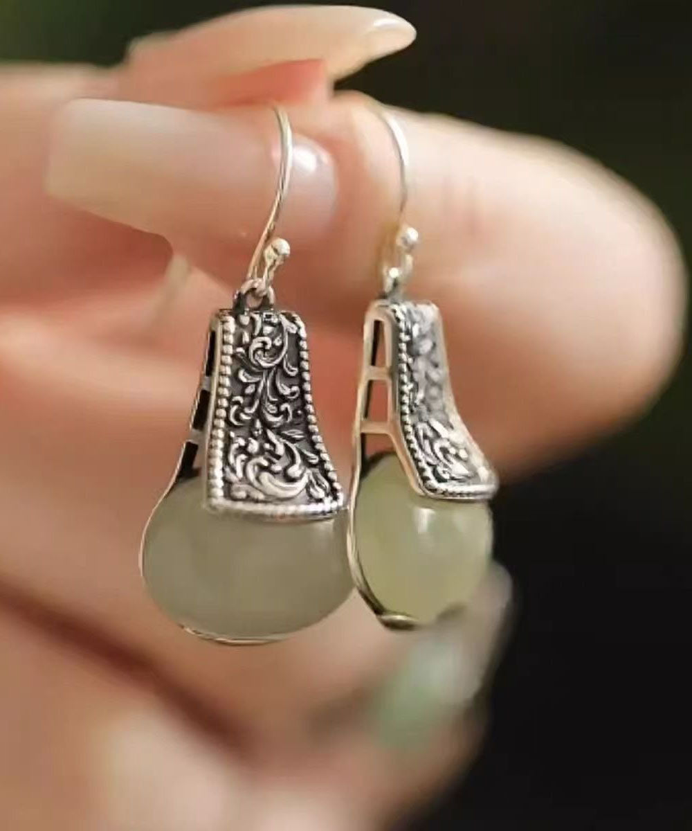 Boucles d'oreilles pendantes en soie, argent sterling et jade, style boutique - TrendAura