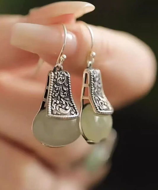 Boucles d'oreilles pendantes en soie, argent sterling et jade, style boutique - TrendAura
