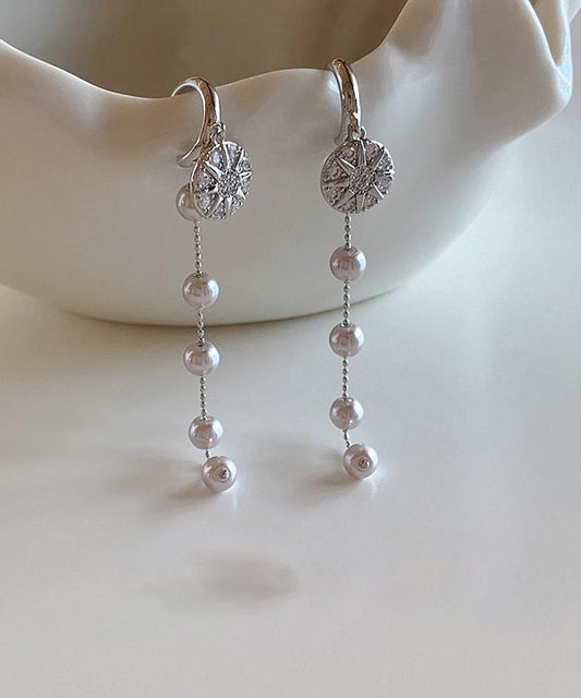 Boucles d'oreilles pendantes en argent sterling et perles de zircone surdorées Boutique Silk - TrendAura