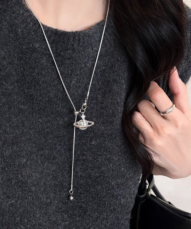 Collier Lariat Saturne en acier inoxydable avec perles - TrendAura