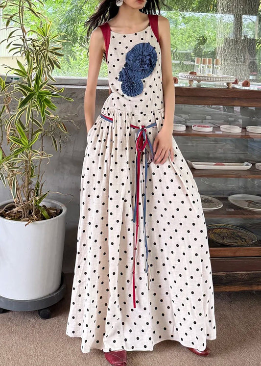 Robe de vacances d'été en coton blanc avec imprimé à la taille et cravate - TrendAura