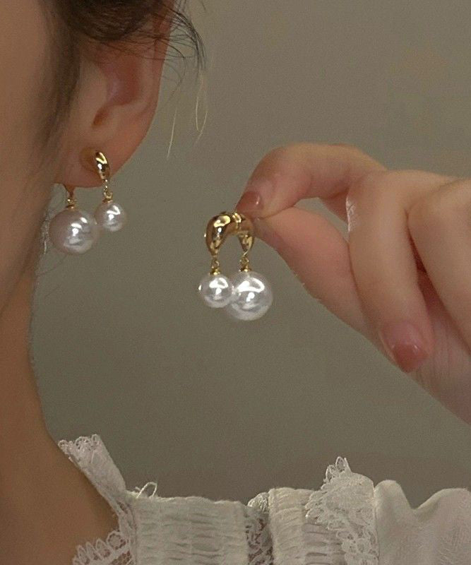 Boucles d'oreilles à tige en alliage de cuivre doré et perles - TrendAura