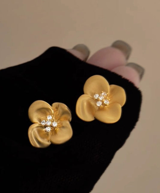 Boucles d'oreilles à tige florales en cuivre doré et zircon - TrendAura