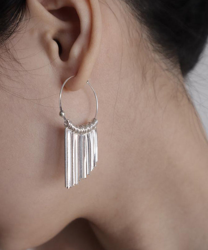 Boucles d'oreilles créoles à pompons en argent 925 et soie - TrendAura