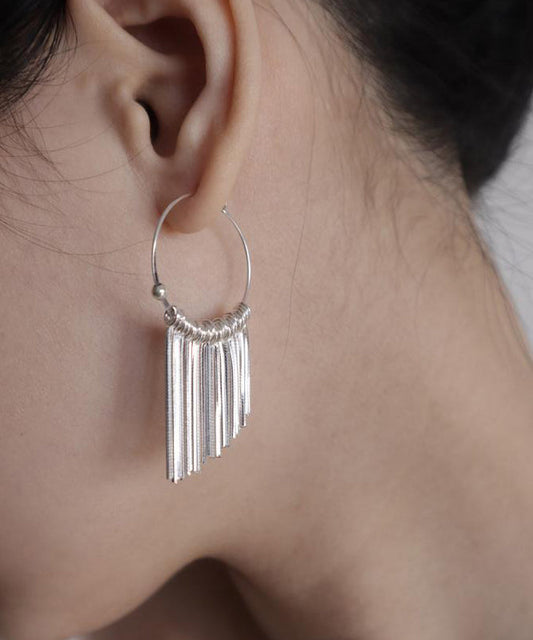 Boucles d'oreilles créoles à pompons en argent 925 et soie - TrendAura