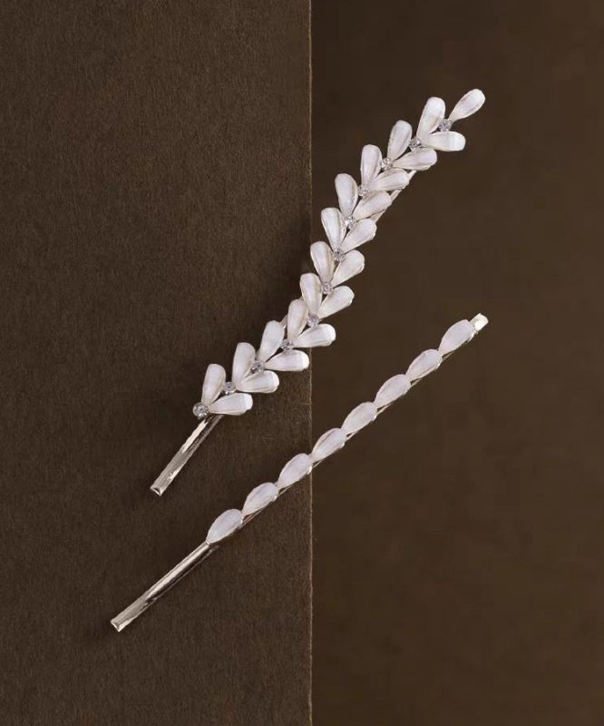 Ensemble de deux épingles à cheveux en alliage blanc et zircone, feuilles d'olivier - TrendAura