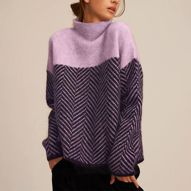 Camille Chevron Knit Sweater Soft Structured Texture For Women Cozy Sophistication