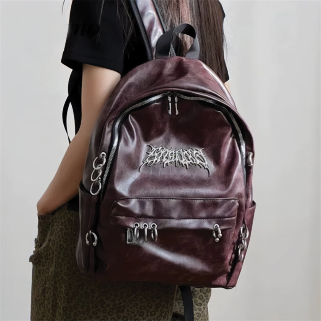 TrendAura Rebel Chrome Backpack - Vegan Leather With Eye-Catching Metal Circles And Secure Zipper Closures