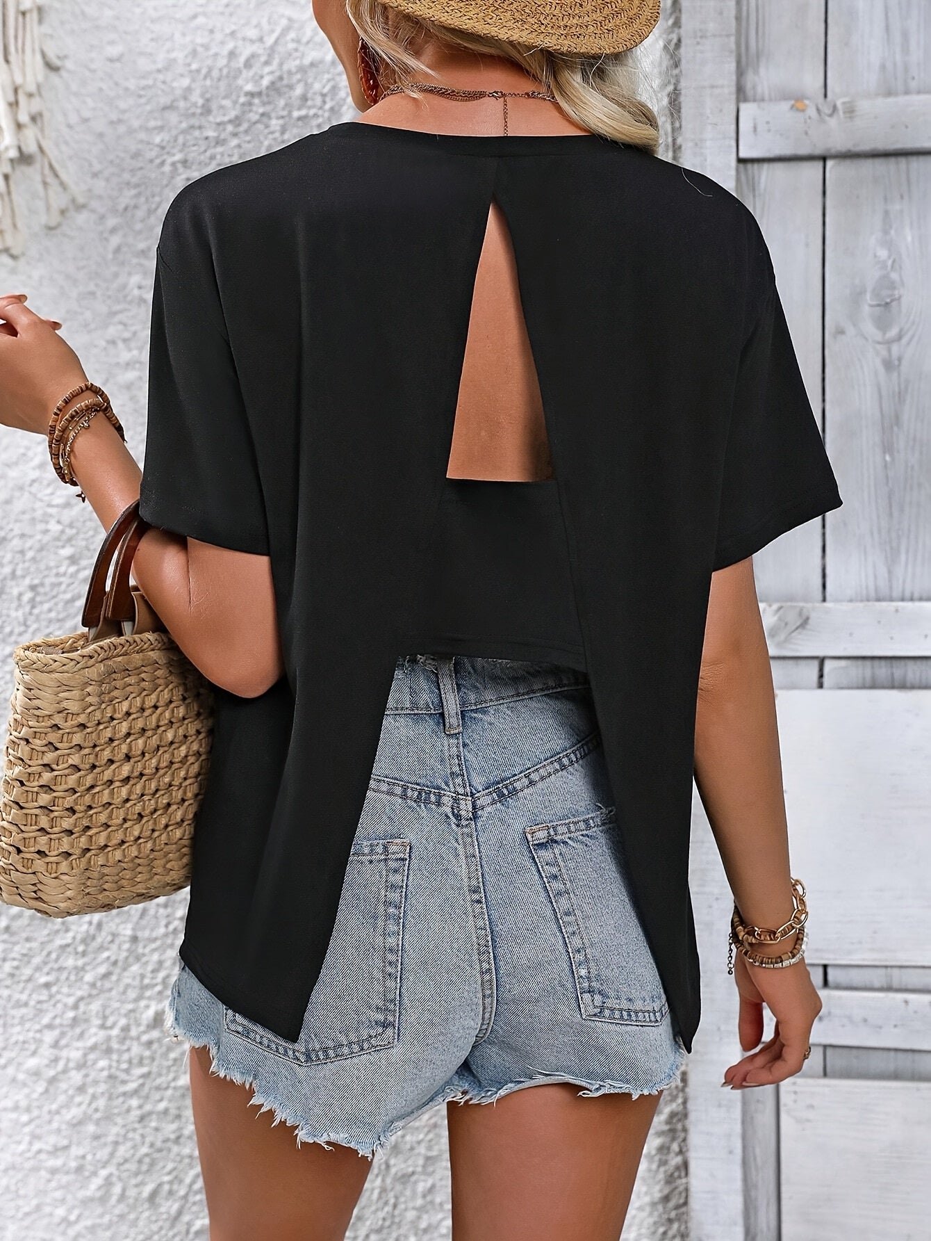 Sloan Open Back T Shirt for Women Soft Breathable Loose Fit Trendy Design Ideal for Everyday Style