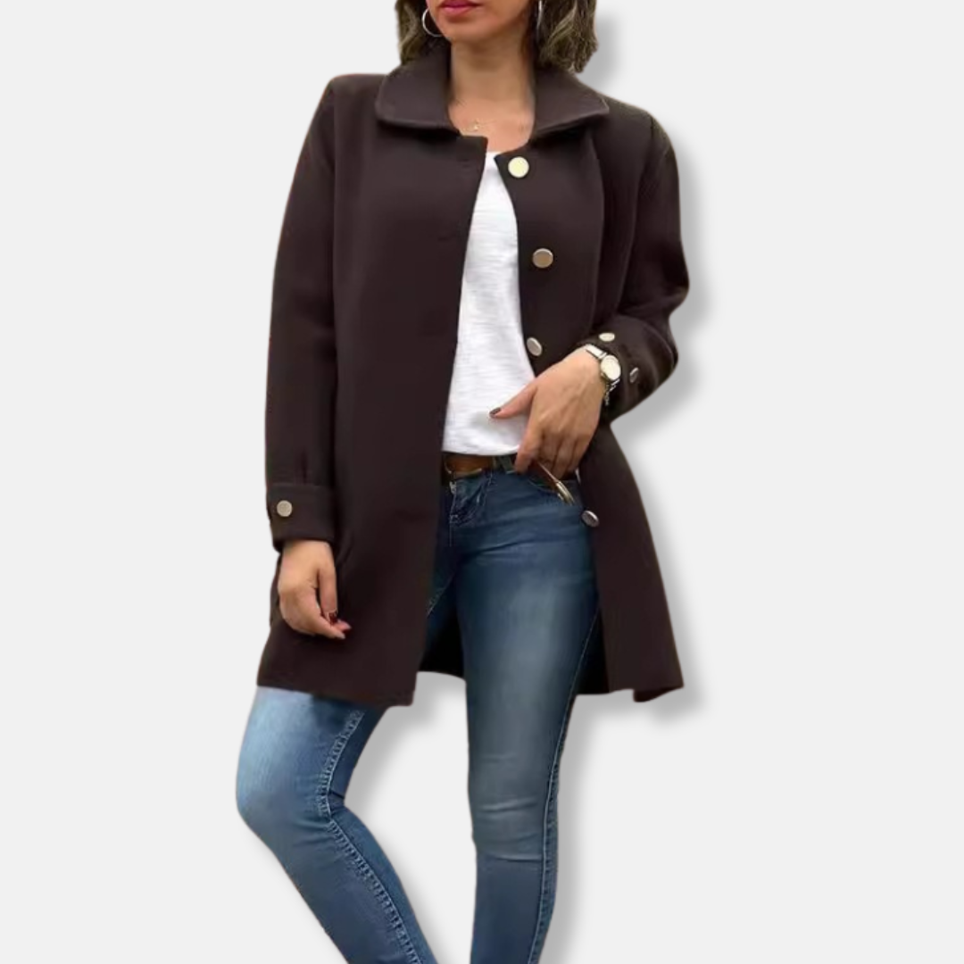 Women’s Coat - Knit Blend - Relaxed Fit - Mid-Thigh Length - Single-Breasted