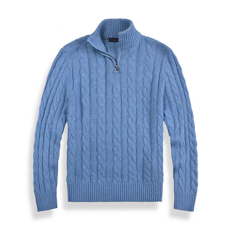 Men's Old Money Half Zip Sweater With High Collar Front Zip For Modern Men Smart Casual Winter Wear