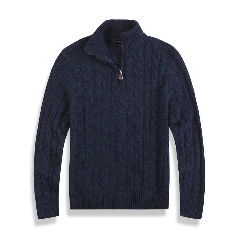 Men's Old Money Half Zip Sweater With High Collar Front Zip For Modern Men Smart Casual Winter Wear