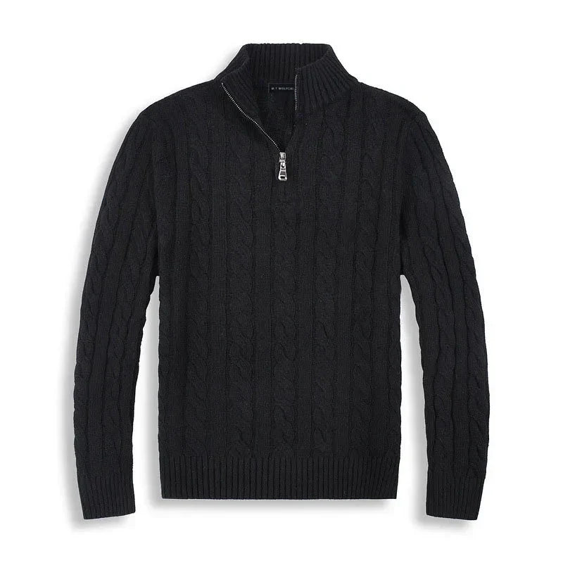 Men's Old Money Half Zip Sweater With High Collar Front Zip For Modern Men Smart Casual Winter Wear