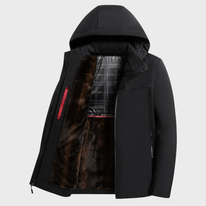 TrendAura Men's Waterproof Hooded Jacket With Fur Lined Interior Zipper Closure Casual Fit Winter Coat