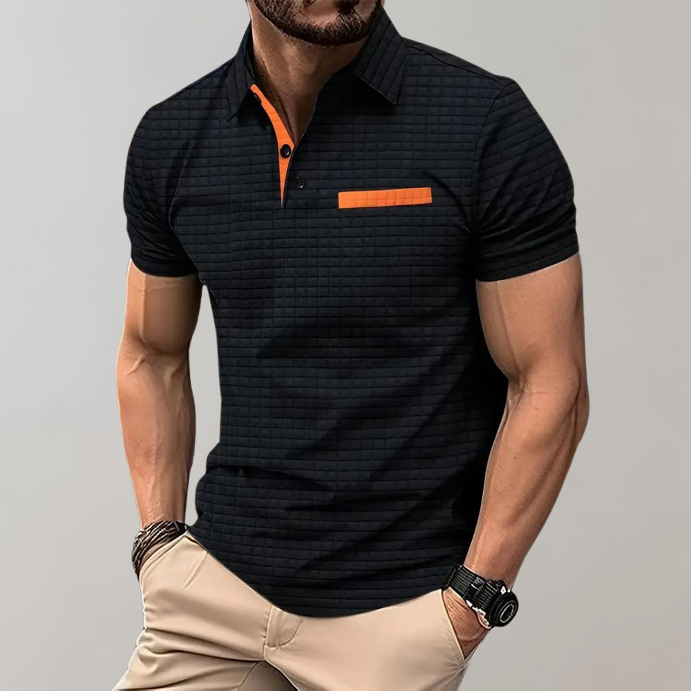 Men's Polo Shirt Textured Pattern Slim Fit Short Sleeve Stretchable Comfort Nordic Flair TrendAura