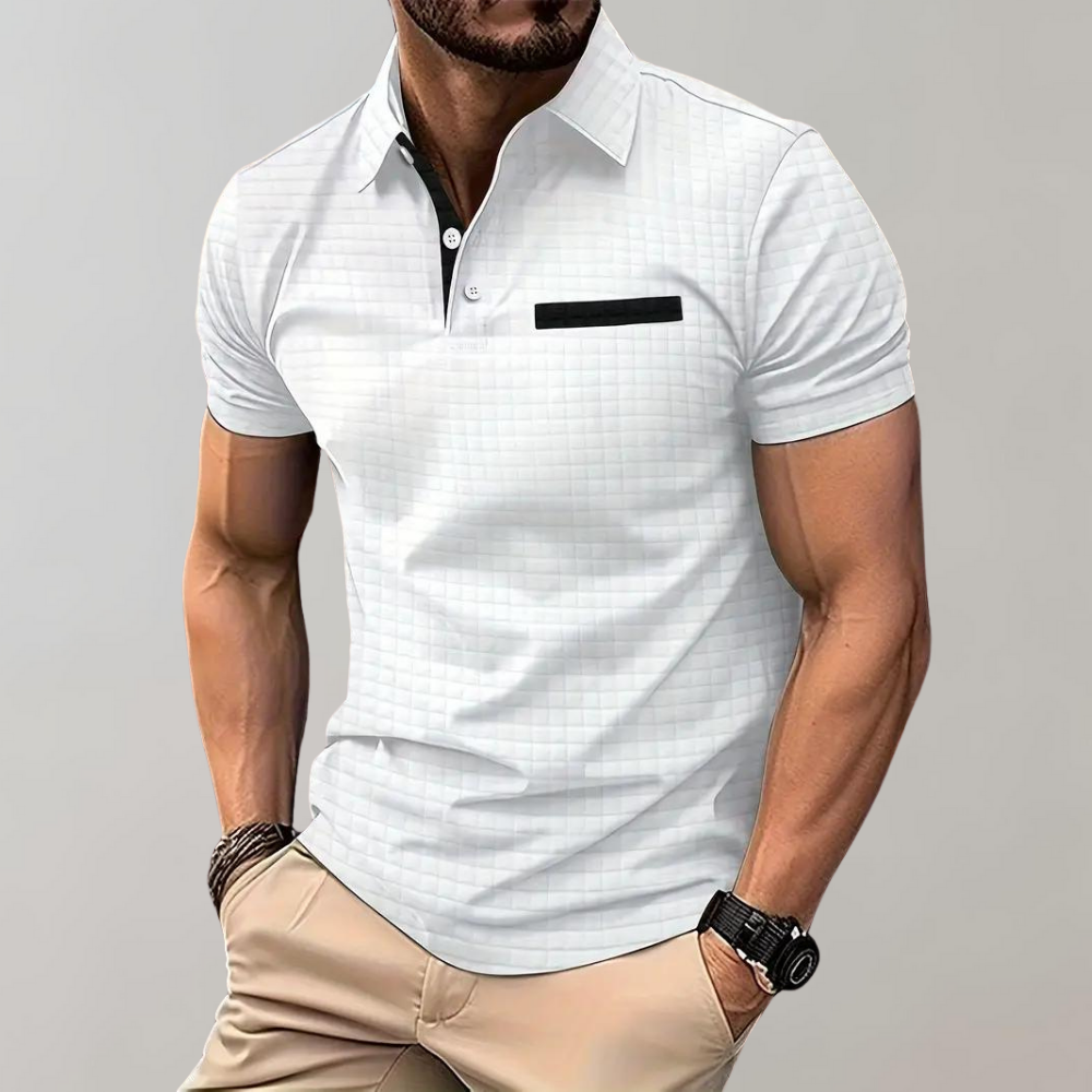 Men's Polo Shirt Textured Pattern Slim Fit Short Sleeve Stretchable Comfort Nordic Flair TrendAura