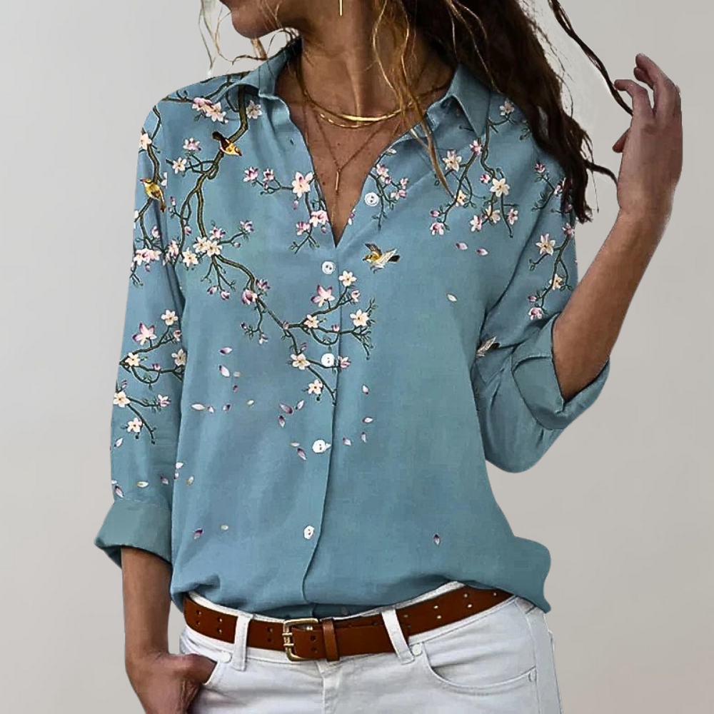 Women's Shirt - Long-Sleeved Paisley Pattern - Button Closure & Classic Collar