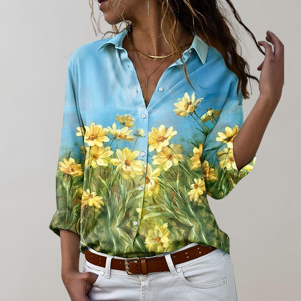 Women's Blouse - Paisley Patterned - Long Sleeved - Relaxed Fit - Shirt Collar