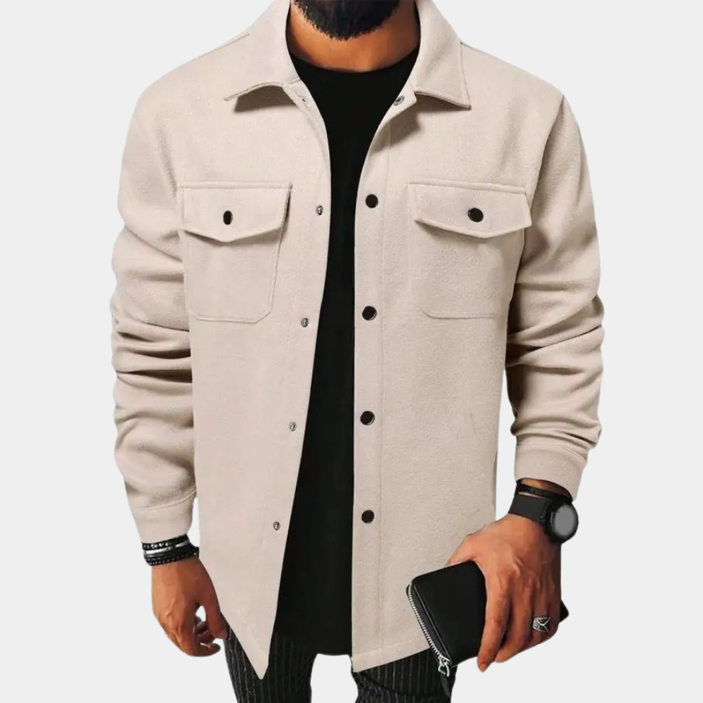 Men's Overshirt Jacket With Classic Collar Button Closure Long Sleeves Casual Fit Camel