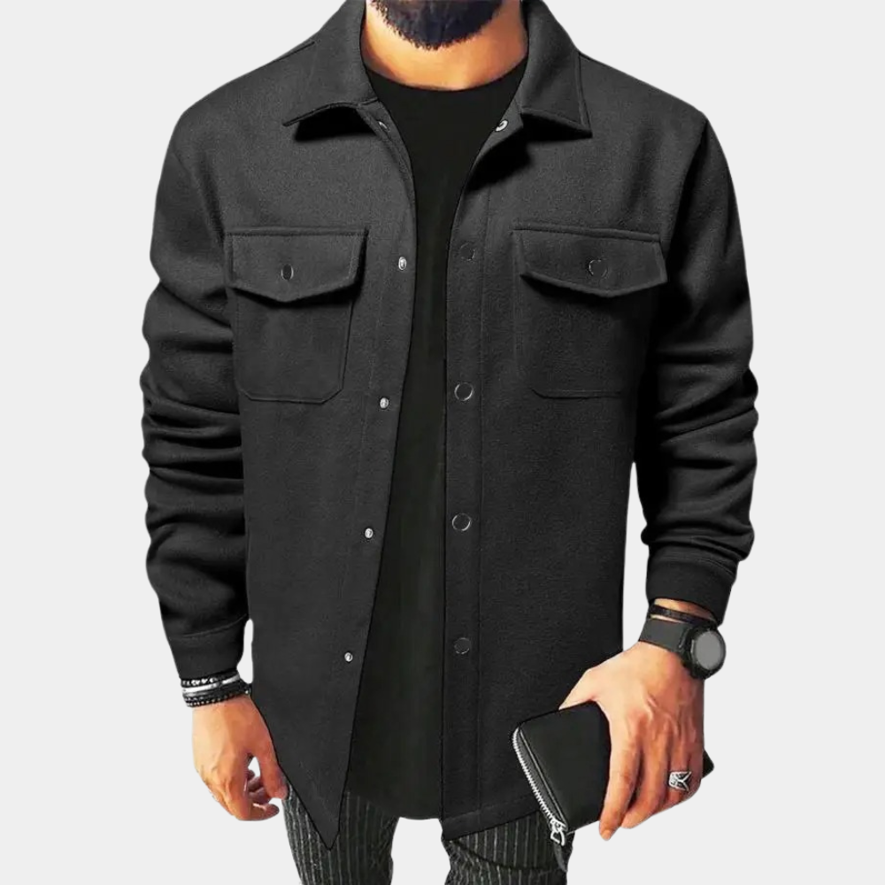 Men's Overshirt Jacket With Classic Collar Button Closure Long Sleeves Casual Fit Camel