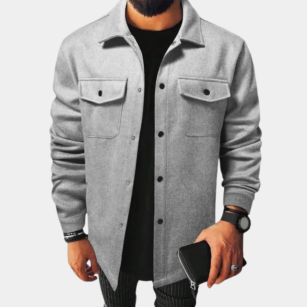 Men's Overshirt Jacket With Classic Collar Button Closure Long Sleeves Casual Fit Camel