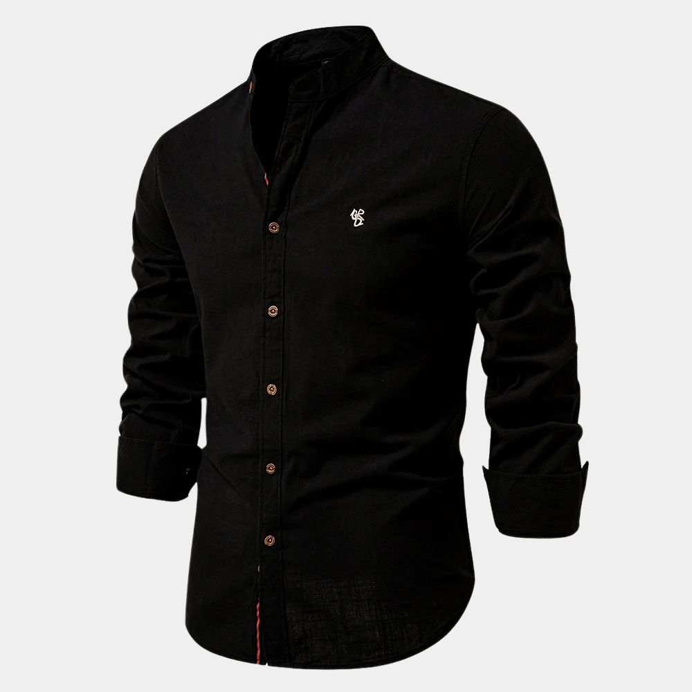 TrendAura Men's Mandarin Collar Shirt With Long Sleeves Button Closure Lightweight Breathable Cotton Blend
