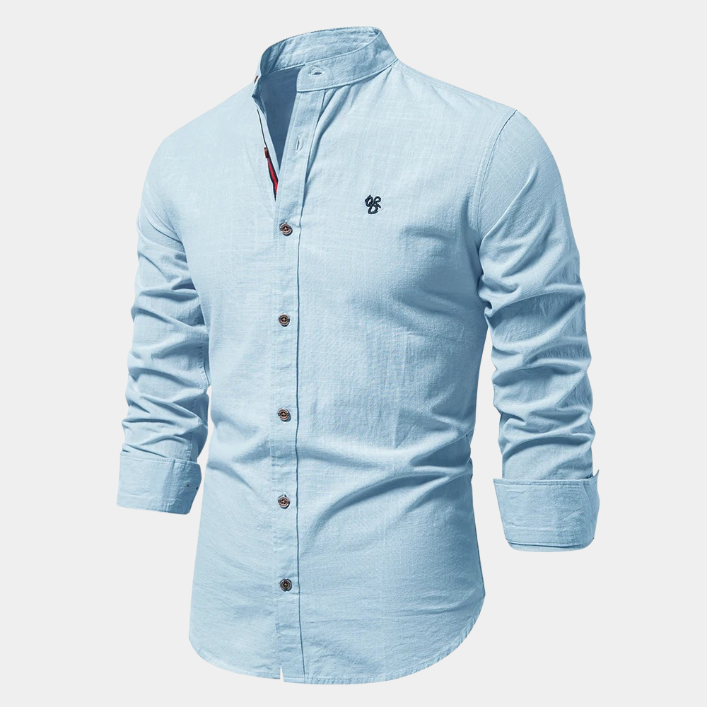 TrendAura Men's Mandarin Collar Shirt With Long Sleeves Button Closure Lightweight Breathable Cotton Blend