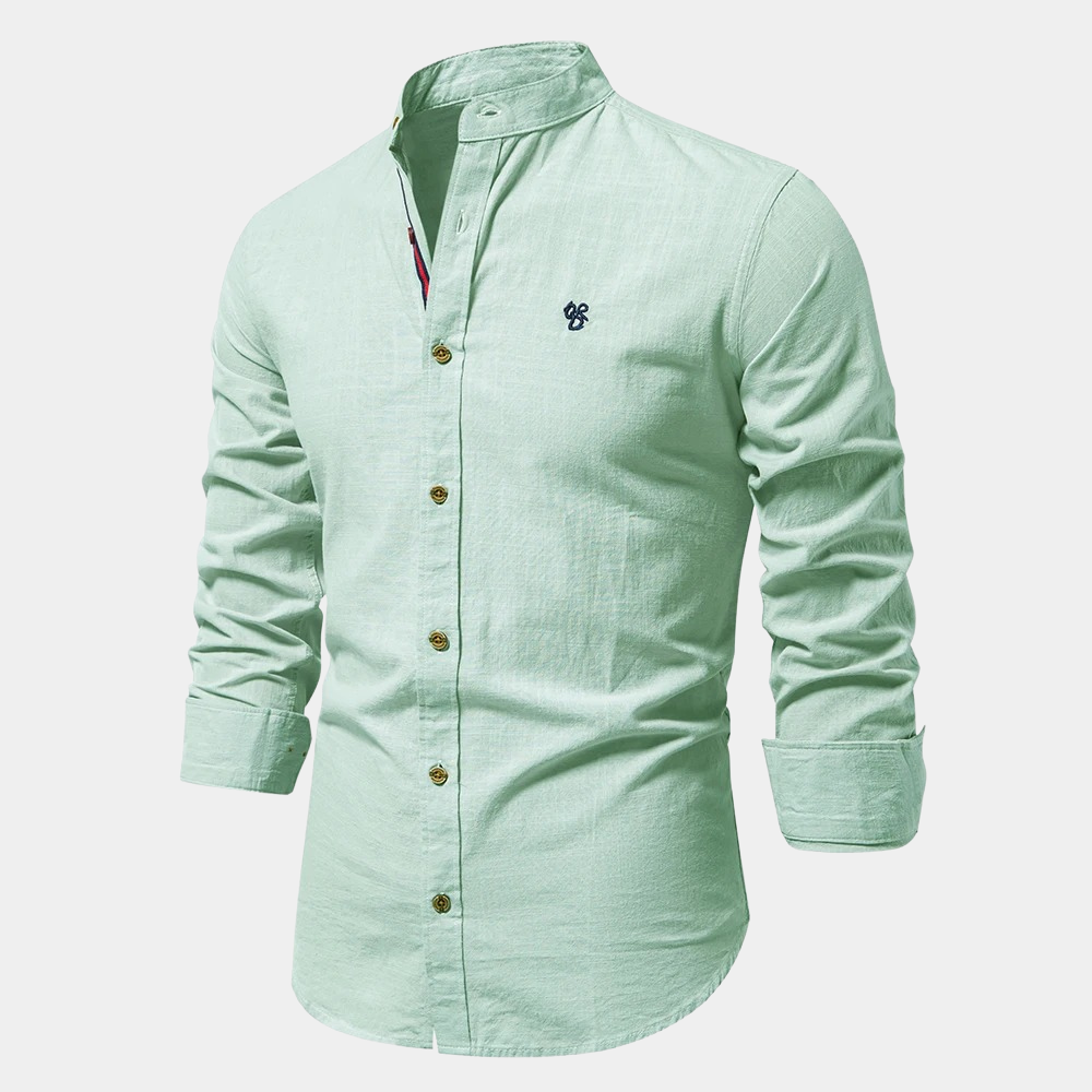 TrendAura Men's Mandarin Collar Shirt With Long Sleeves Button Closure Lightweight Breathable Cotton Blend