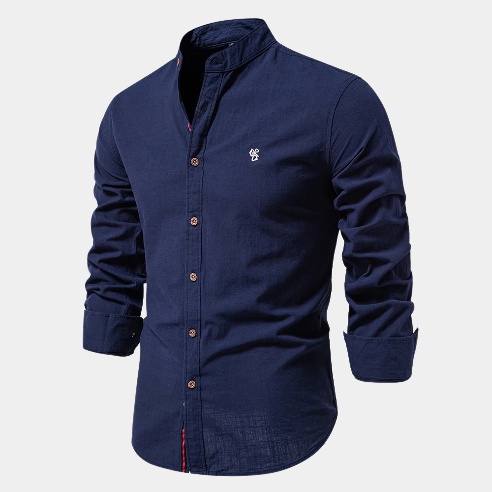 TrendAura Men's Mandarin Collar Shirt With Long Sleeves Button Closure Lightweight Breathable Cotton Blend