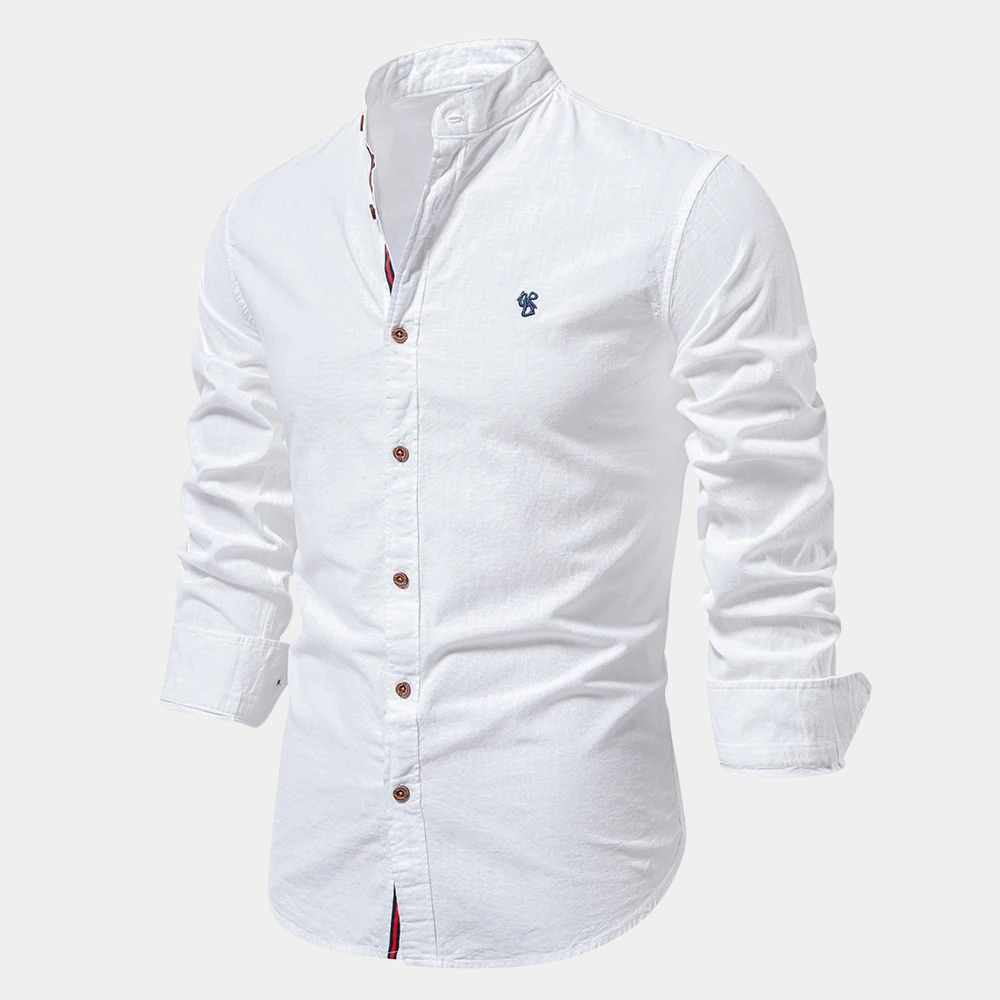 TrendAura Men's Mandarin Collar Shirt With Long Sleeves Button Closure Lightweight Breathable Cotton Blend