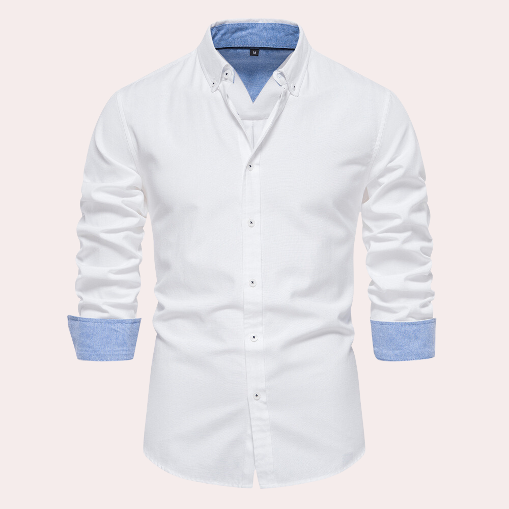 Mens Shirt With Button Closure Tailored Fit Cotton Button Down Collar For Formal And Casual Wear