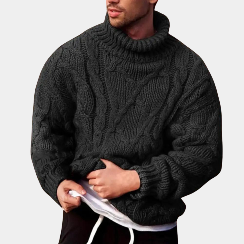 Men's Chunky Turtleneck Sweater Pullover For Cold Days Ultra Warm Thick Knit Wool Blend