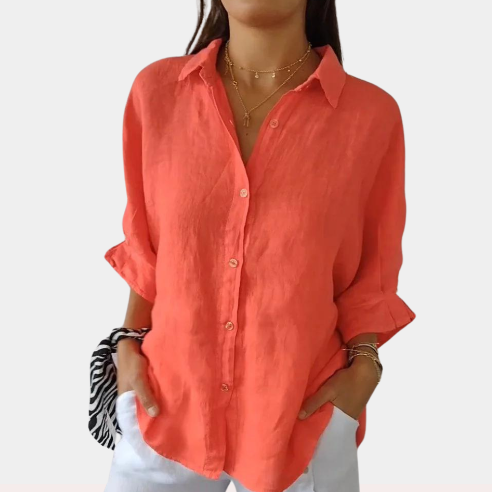 Women's Shirt - Lightweight Fabric - Oversized Fit - Long Sleeves - Button Closure
