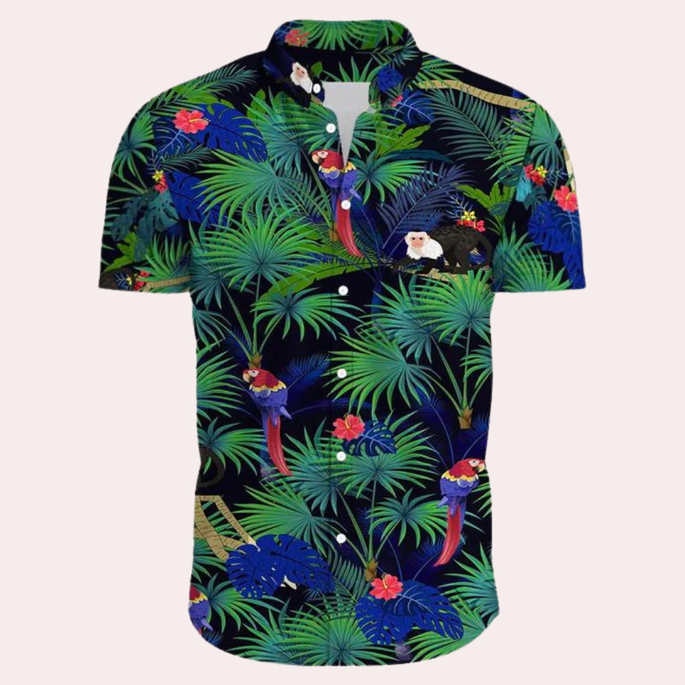 Men's Short Sleeve Tropical Floral Print Shirt With Relaxed Fit Lightweight Breathable