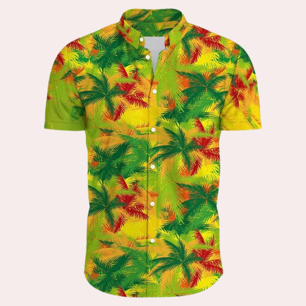 Men's Short Sleeve Tropical Floral Print Shirt With Relaxed Fit Lightweight Breathable
