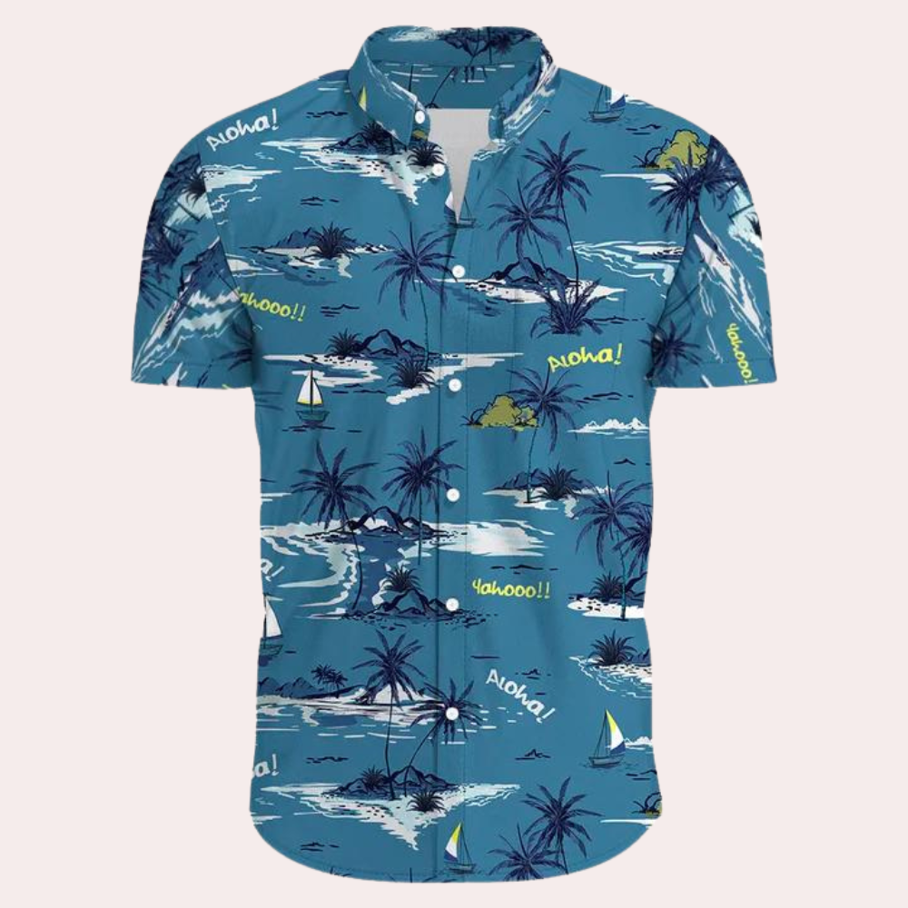 Men's Short Sleeve Tropical Floral Print Shirt With Relaxed Fit Lightweight Breathable