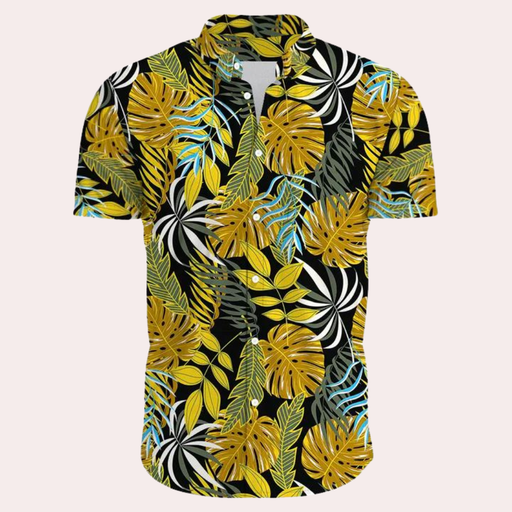 Men's Short Sleeve Tropical Floral Print Shirt With Relaxed Fit Lightweight Breathable