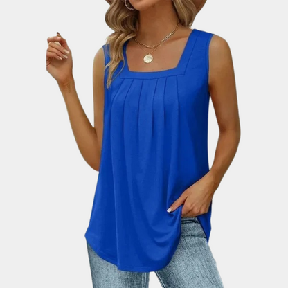 Lieke Womens Square Neck Pleated Sleeveless Top For Fashion Conscious Professionals Elegant Versatile Office Weekend