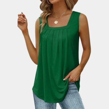 Lieke Womens Square Neck Pleated Sleeveless Top For Fashion Conscious Professionals Elegant Versatile Office Weekend