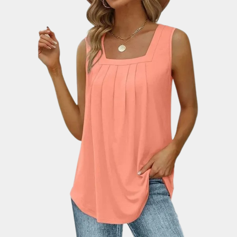 Lieke Womens Square Neck Pleated Sleeveless Top For Fashion Conscious Professionals Elegant Versatile Office Weekend