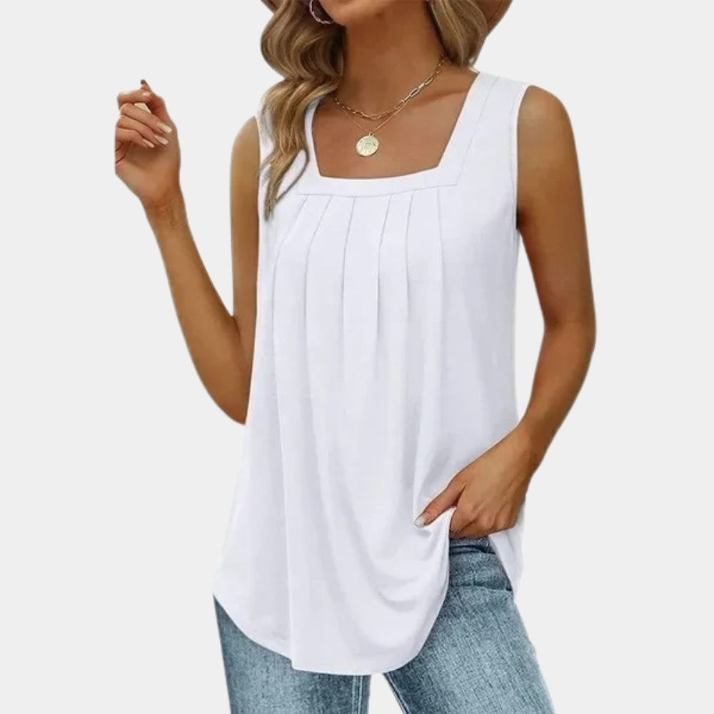 Lieke Womens Square Neck Pleated Sleeveless Top For Fashion Conscious Professionals Elegant Versatile Office Weekend