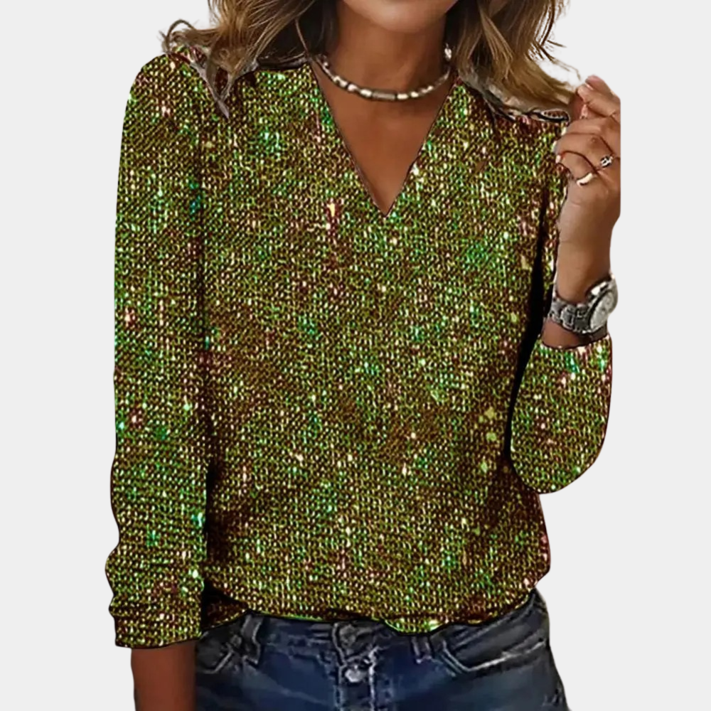 Priscilla Sequin Top For Women Eye Catching Sparkle V Neck Party Ready Glitter Bling