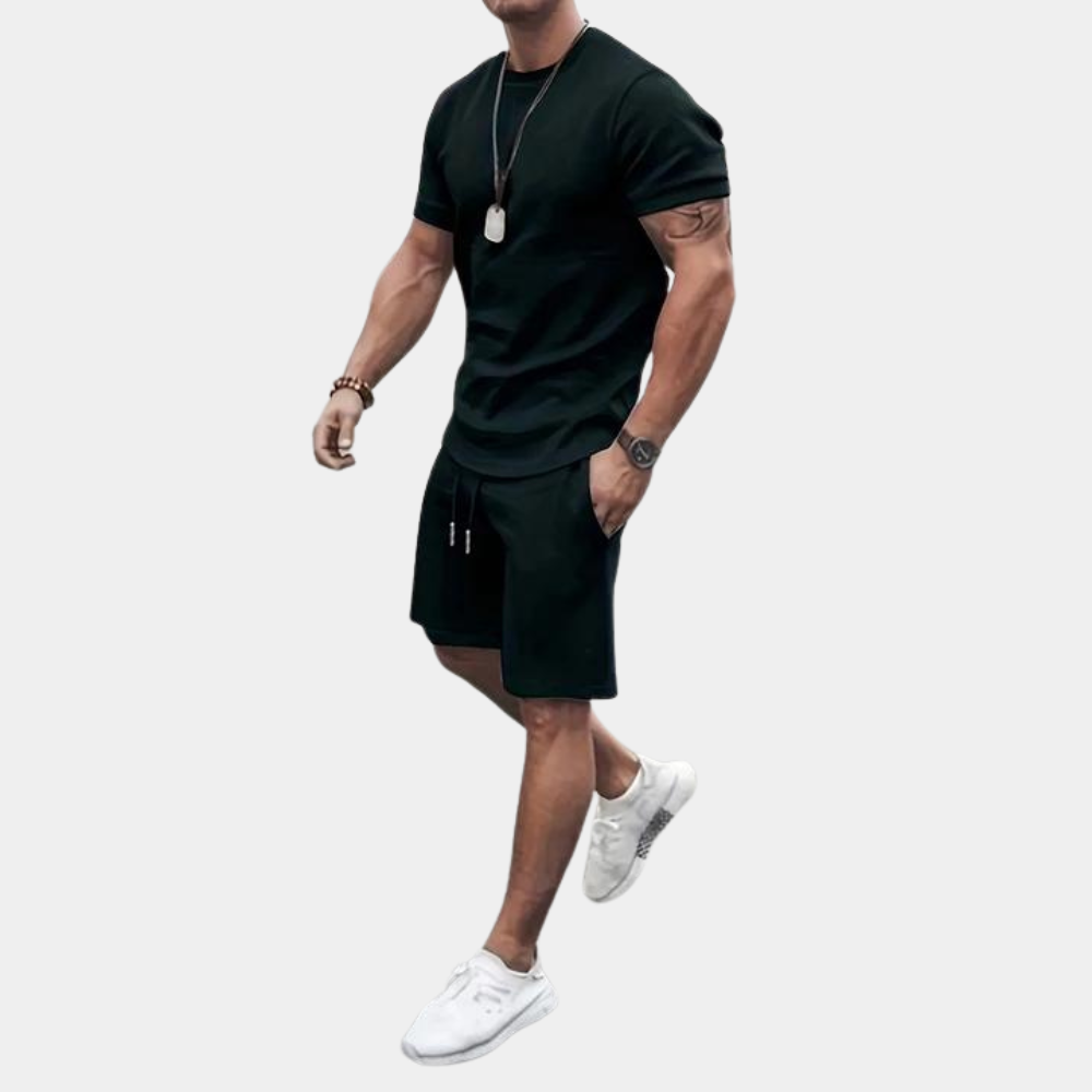 Men's Slim Fit Two Piece Set Short Sleeve T Shirt And Shorts Breathable Casual Summer Look TrendAura