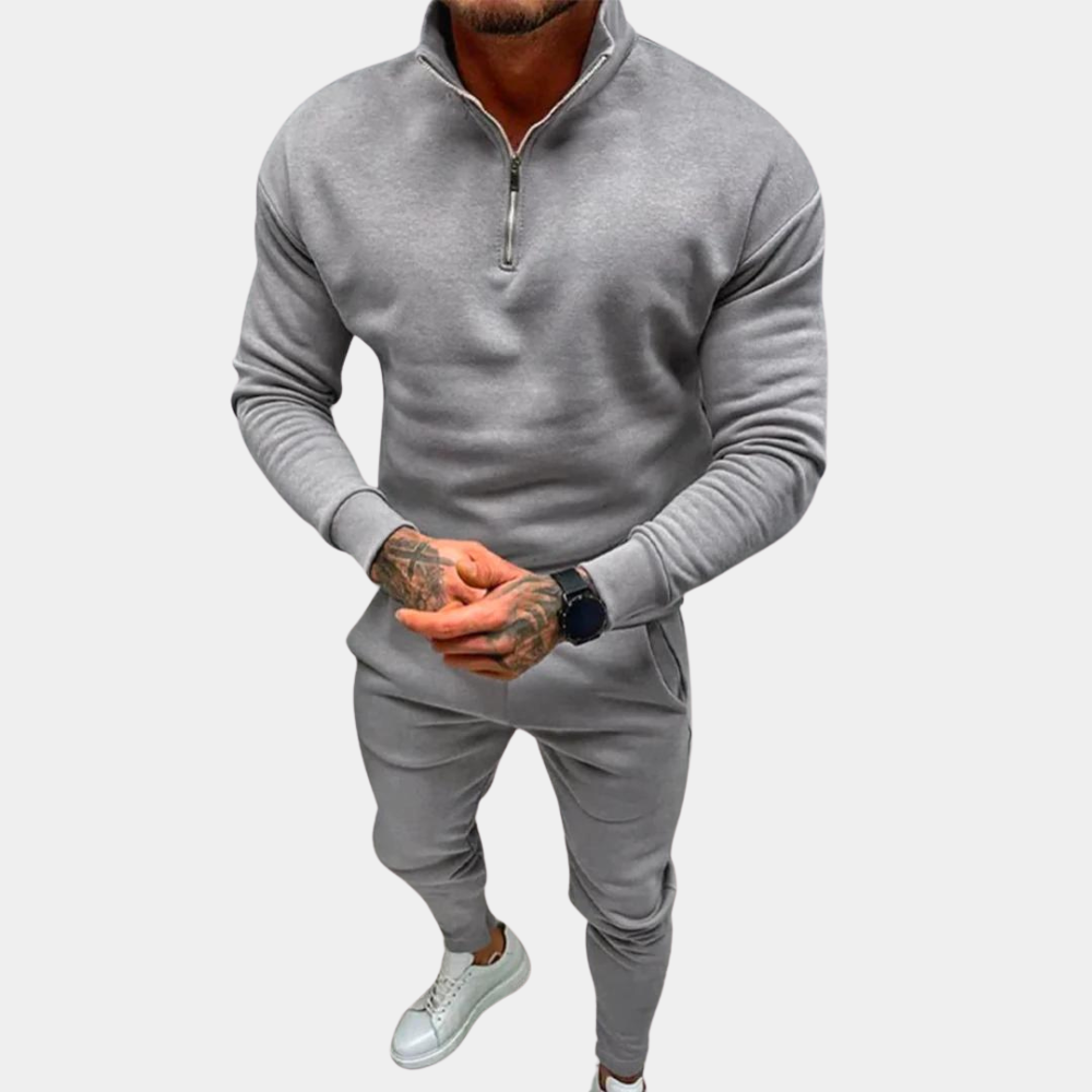 Mens Tracksuit Cotton Relaxed Fit Half Zip Top Elastic Pants 2 Piece Set For Men