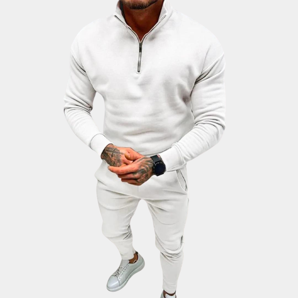Mens Tracksuit Cotton Relaxed Fit Half Zip Top Elastic Pants 2 Piece Set For Men