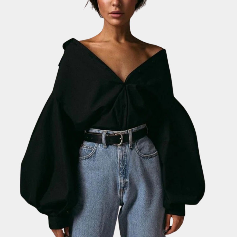 Olive Elegant Womens Blouse With Puff Sleeves For Office And Casual Wear Versatile Wardrobe Essential