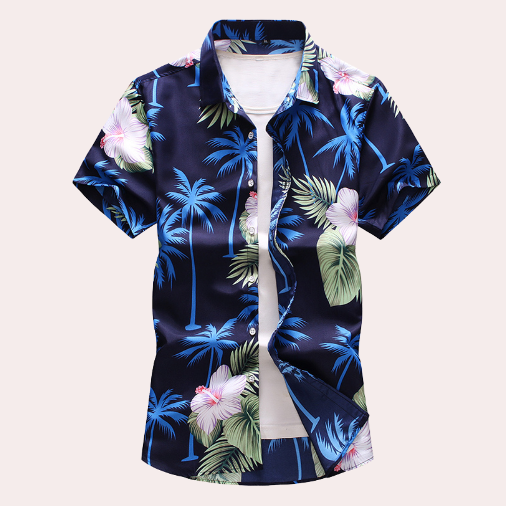 Men's Tropical Floral Button Front Shirt Short Sleeve Regular Fit Vacation Style Pattern