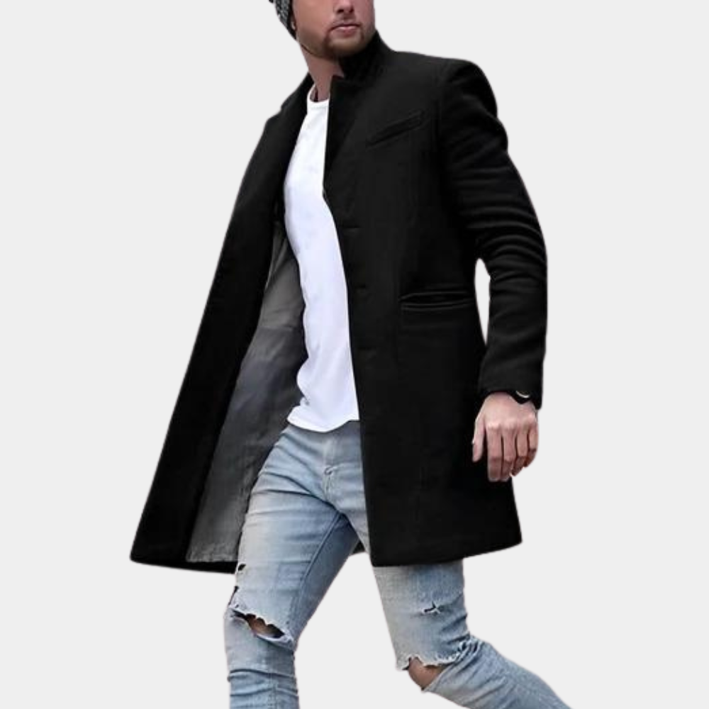 Men's Wool Blend Coat With Stand Collar, Slim Fit, Single Breasted, Versatile Formal To Casual Outerwear